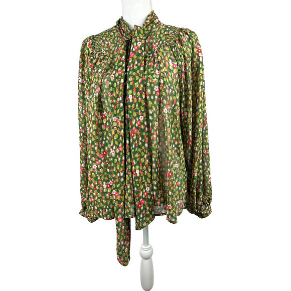 Happy X Nature Kate Hudson Women's Green Floral Peasant Top M New With Tags $78 - Picture 4 of 11